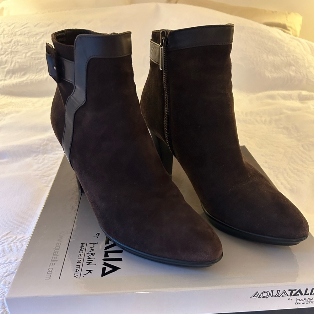 Aquatalia Rae Expresso Weatherproof Women's Dark Brown Ankle Boots
